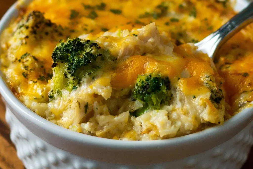 Cheesy Broccoli Chicken and Rice Casserole 6 Cheesy Broccoli Chicken and Rice Casserole with broccoli and melted cheese