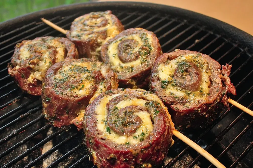 Delicious cheesy steak pinwheels served on a plate
