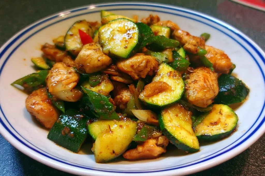 Delicious Chicken Zucchini Stir Fry served in a bowl