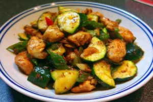 Delicious Chicken Zucchini Stir Fry served in a bowl