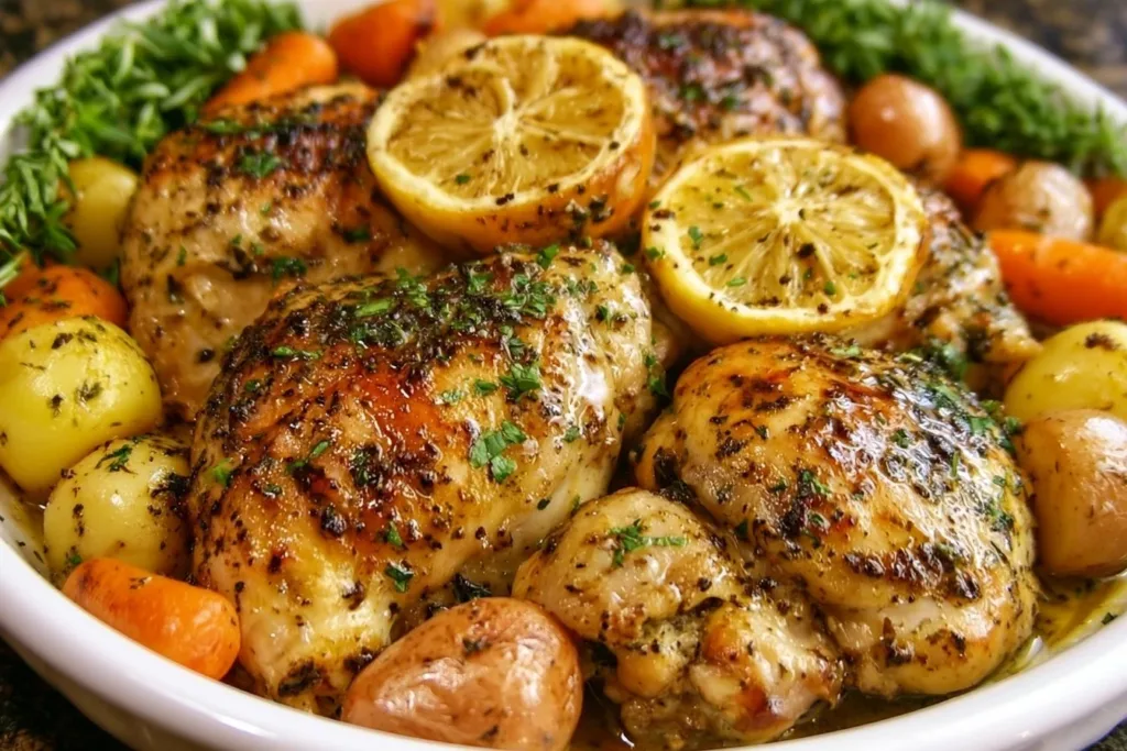 Delicious garlic herb chicken cooked in a crockpot for an easy dinner