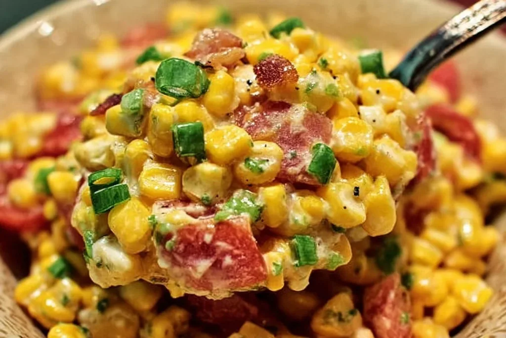 Delicious Crack Corn Salad with sweet corn, veggies, and a creamy dressing