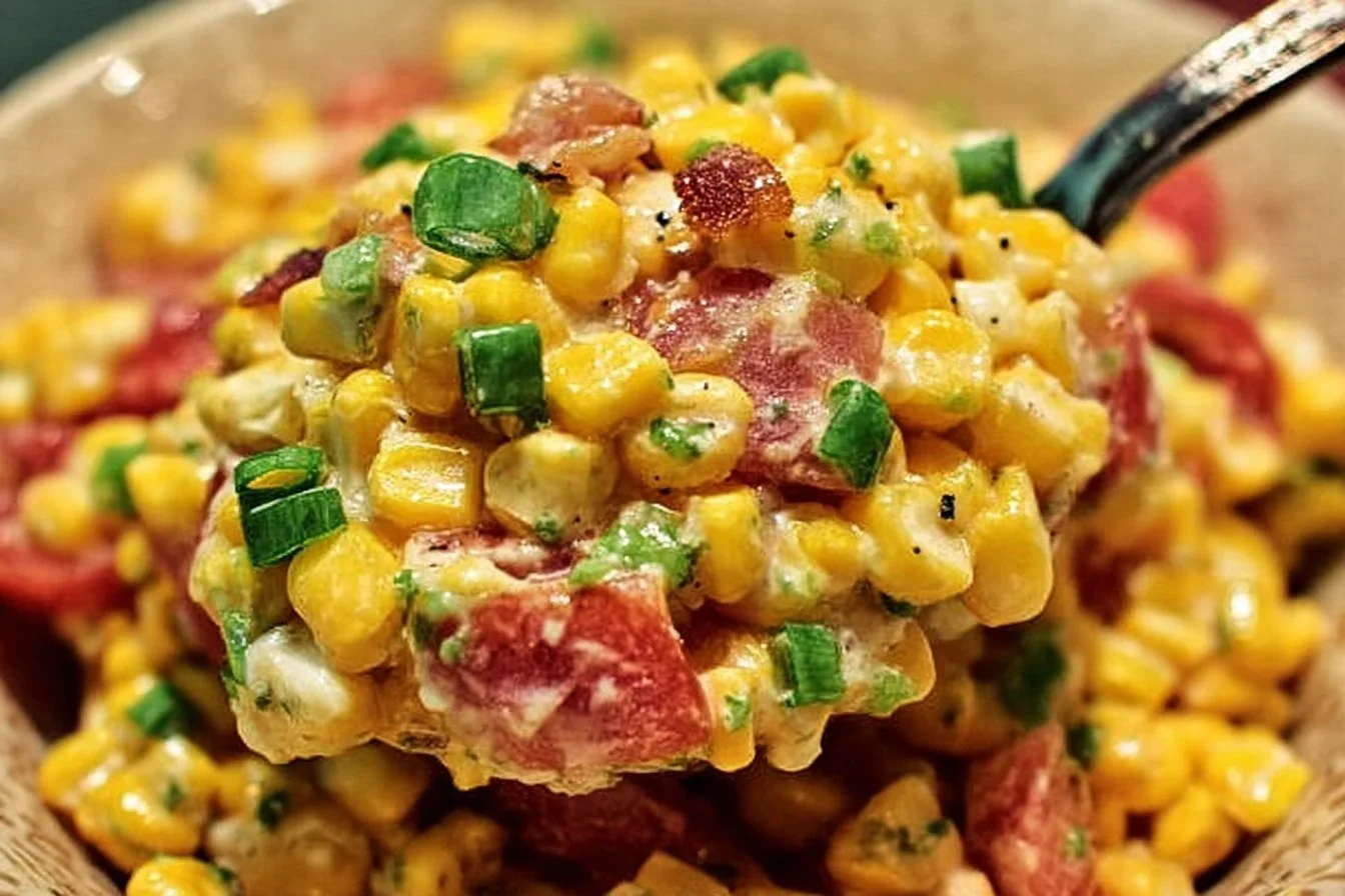 Delicious Crack Corn Salad with sweet corn, veggies, and a creamy dressing