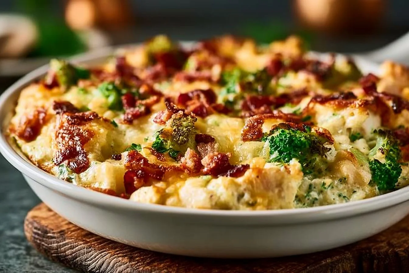 Creamy Low Carb Chicken Casserole with Broccoli and Bacon