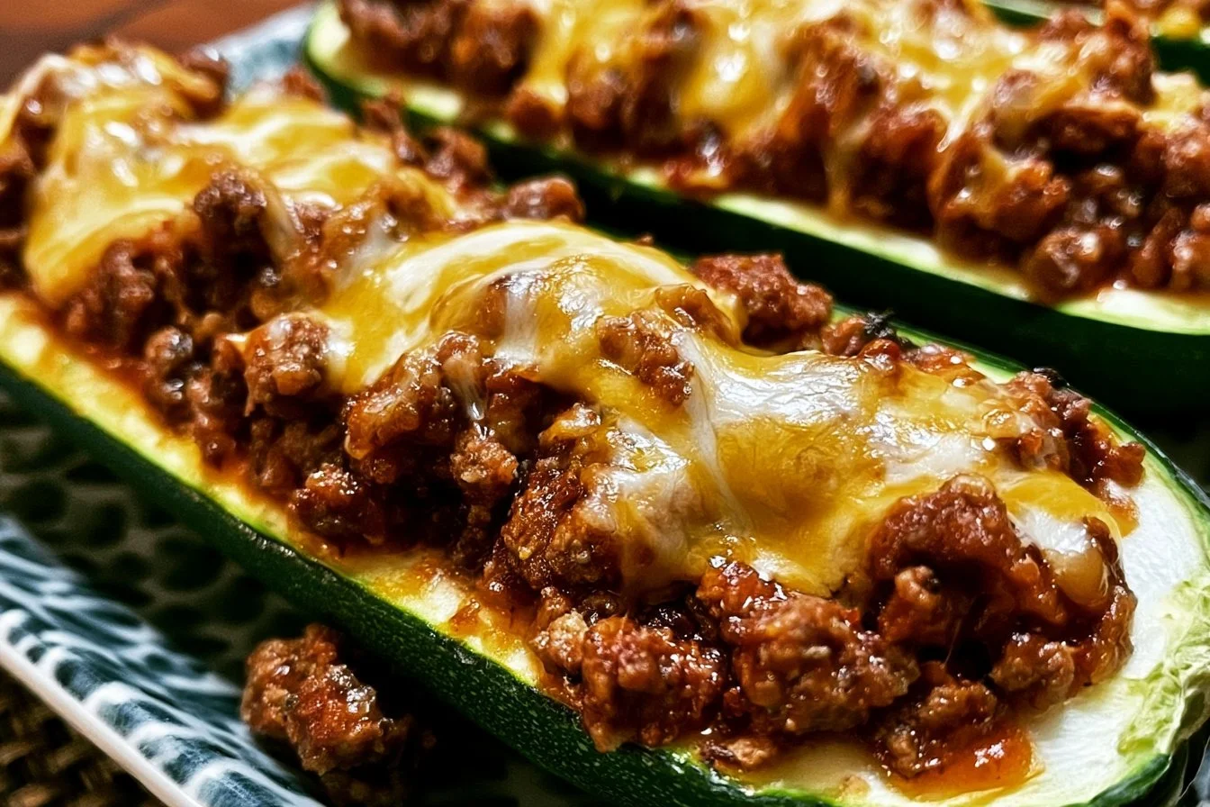 Easy ground beef zucchini boats prepared in 35 minutes.