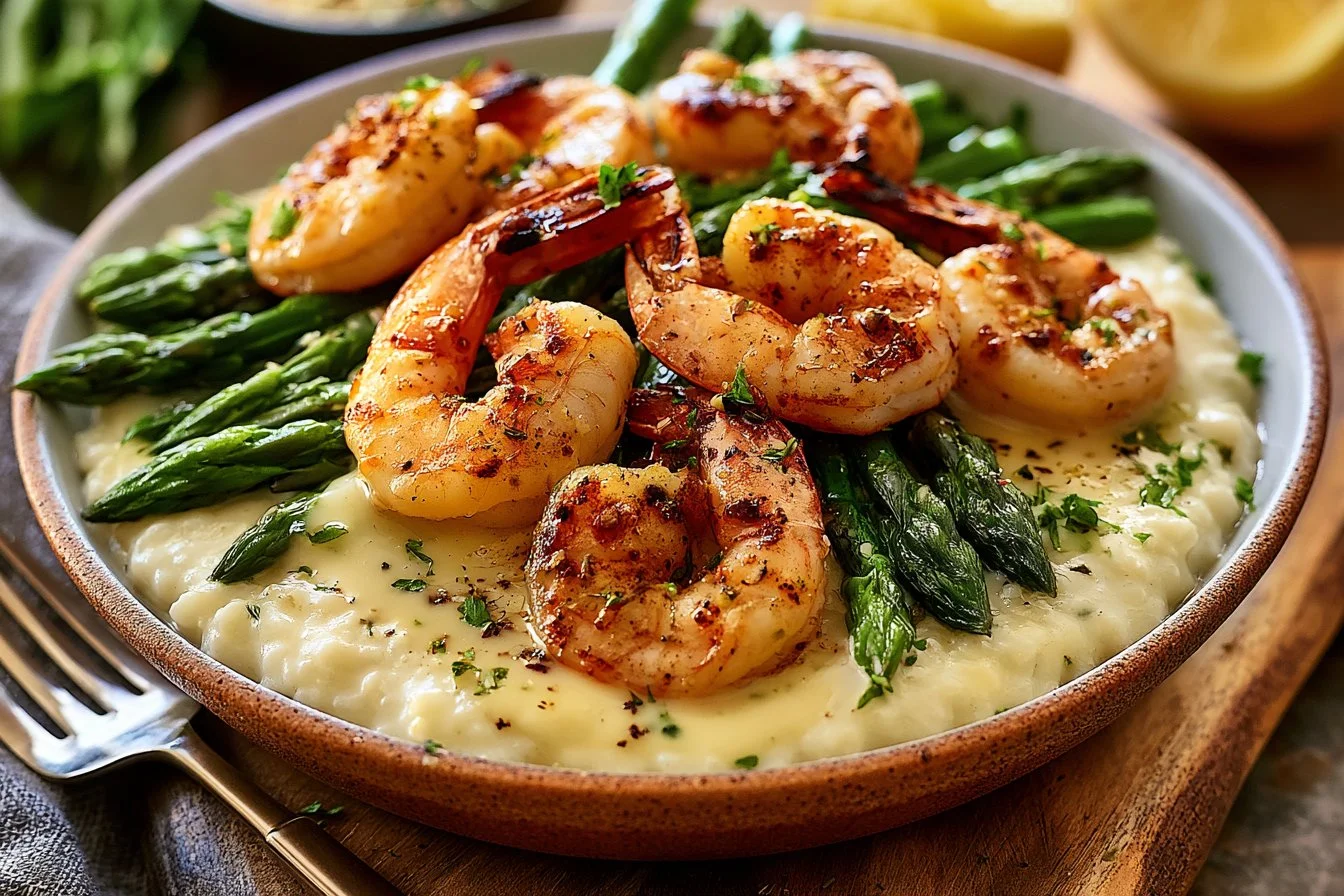 Grilled Shrimp Bowl with Asparagus & Creamy Garlic Sauce 3 Grilled Shrimp Bowl with Asparagus & Creamy Garlic Sauce