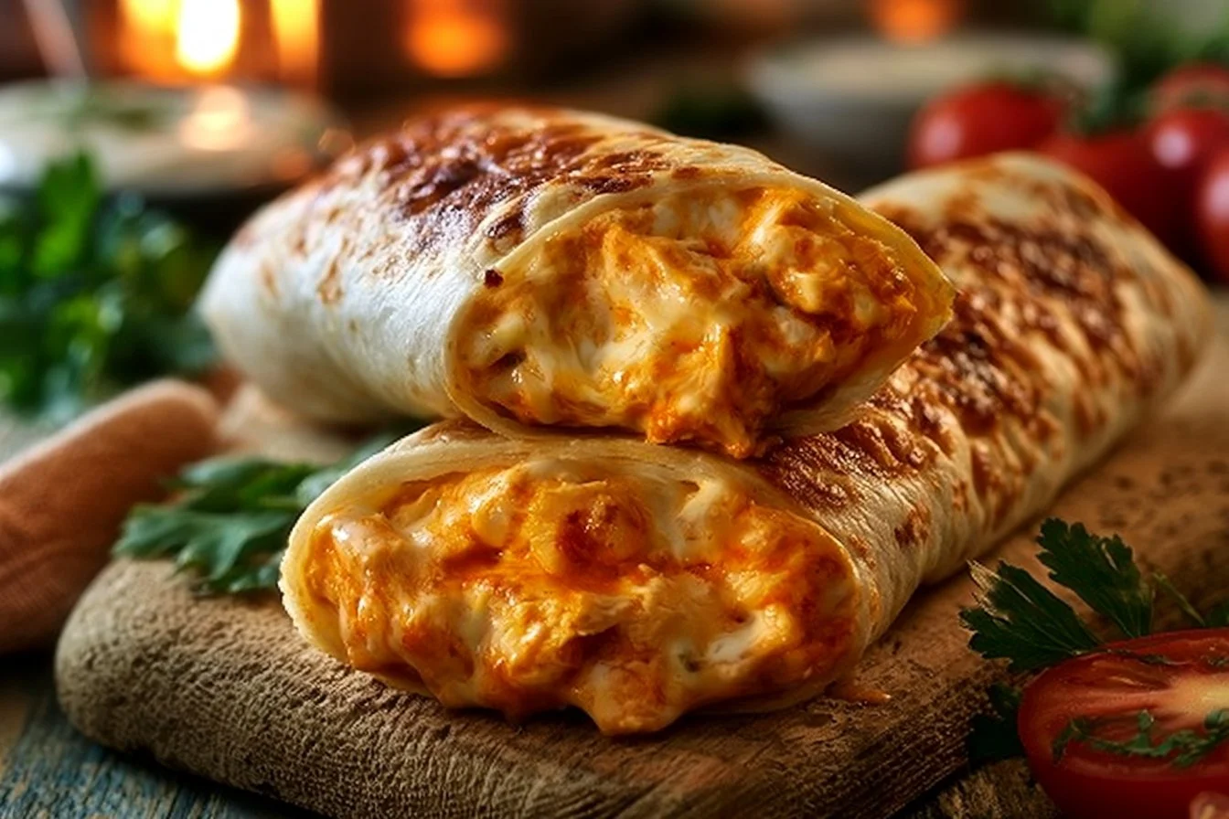 High Protein Low Calorie Cheesy Buffalo Chicken Burritos