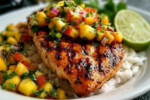 Grilled Honey Lime Chicken served with fresh Mango Salsa