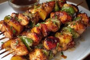 Grilled Jalapeno Peach Chicken Skewers with vibrant colors and smoky glaze