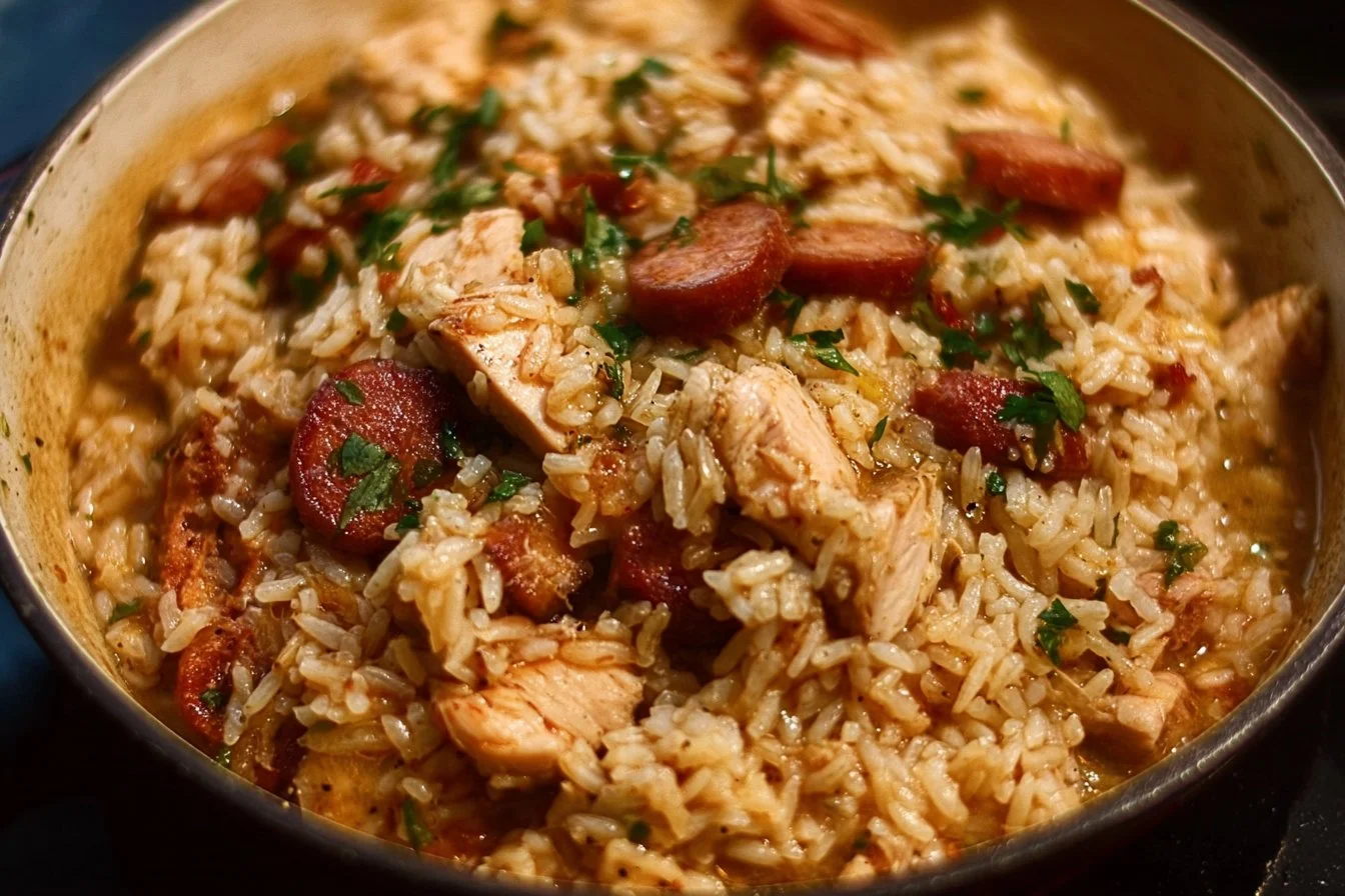 Lowcountry Chicken Bog with Long Grain Rice 2 Lowcountry Chicken Bog served with long grain rice in a rustic bowl