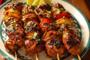 Mexican barbecue chicken skewers ready for grilling