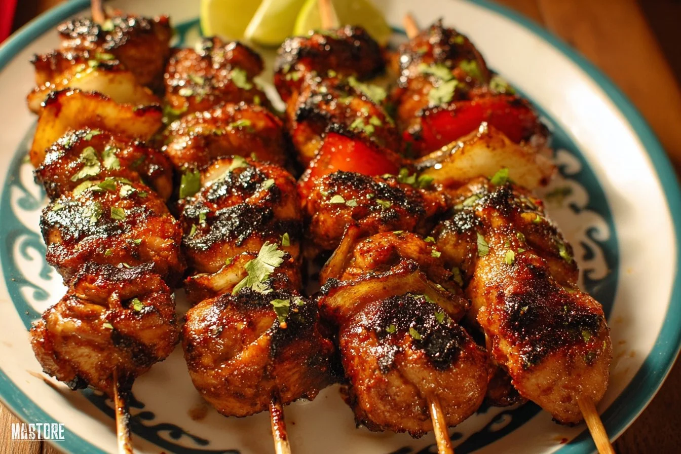 Mexican barbecue chicken skewers ready for grilling