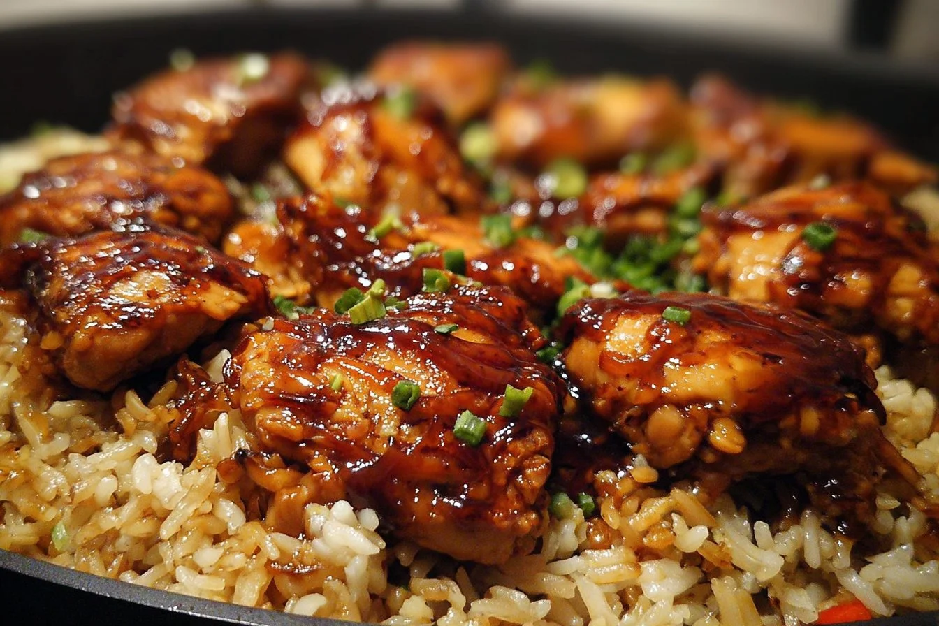 One-Pan Bold Honey BBQ Chicken Rice dish showcasing chicken and rice