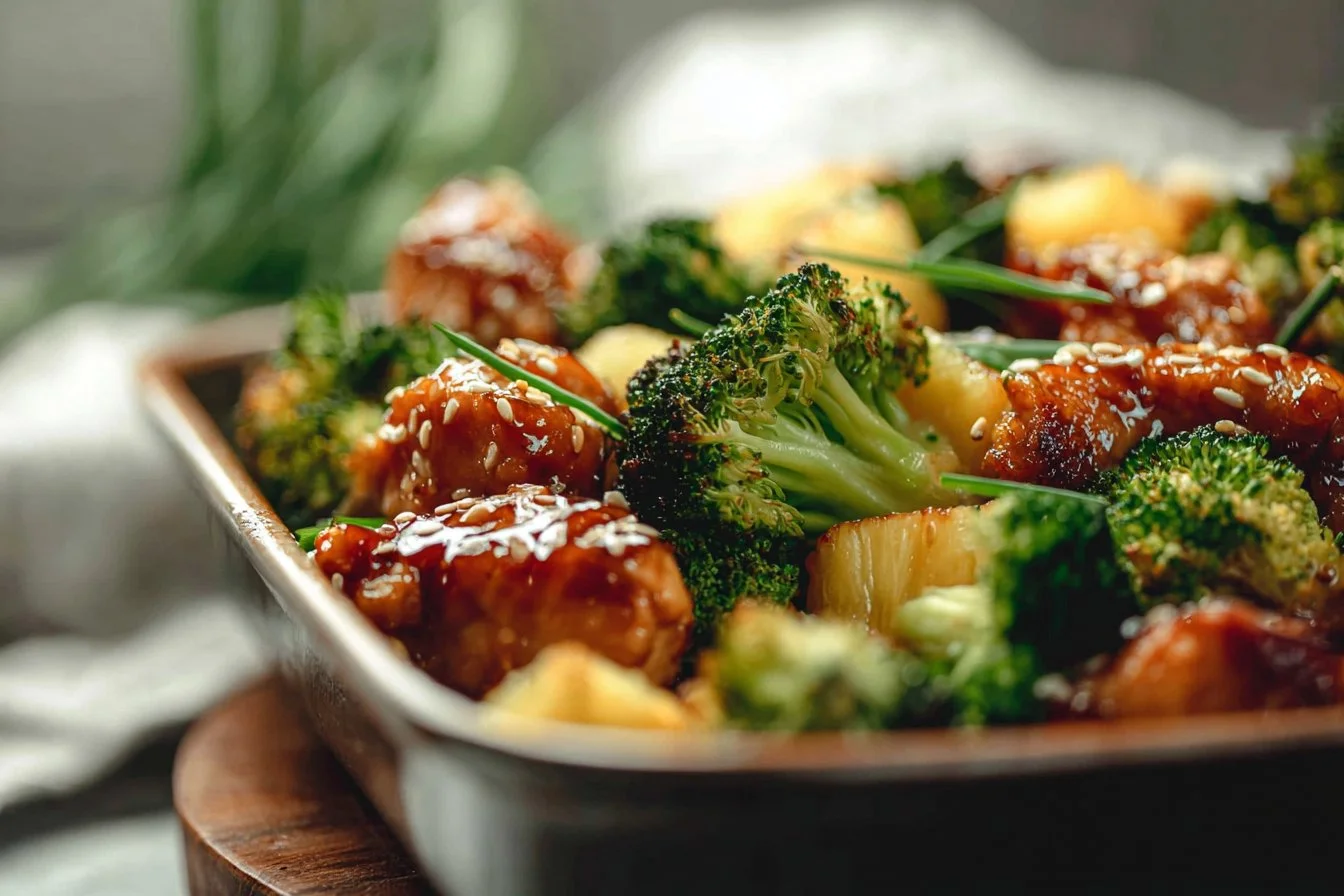 Sweet Sheet Pan Pineapple Chicken and Broccoli - thegirlskitchen