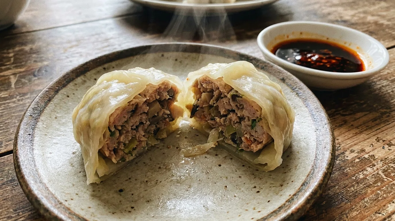 Cabbage Dumplings: The Trending Low-Carb Potsticker Swap 4 Cabbage dumpling cut open showing savory pork filling